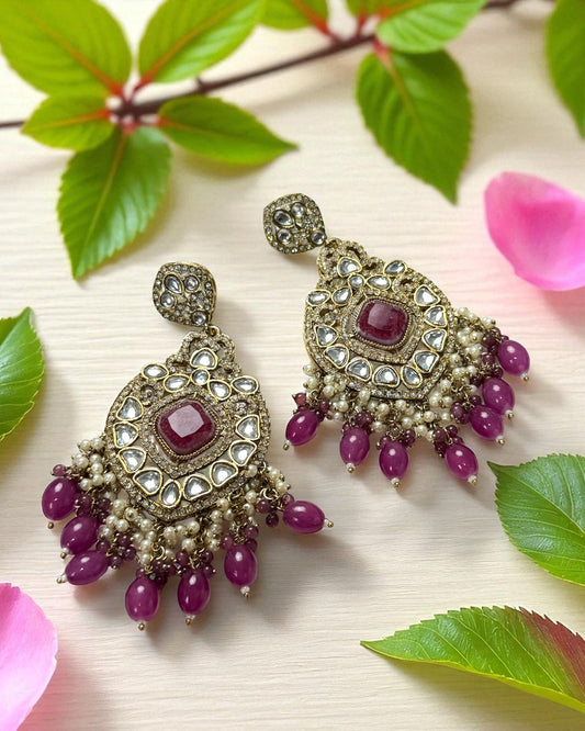 Aaradhya आराध्या Kundan Earrings in Purple
