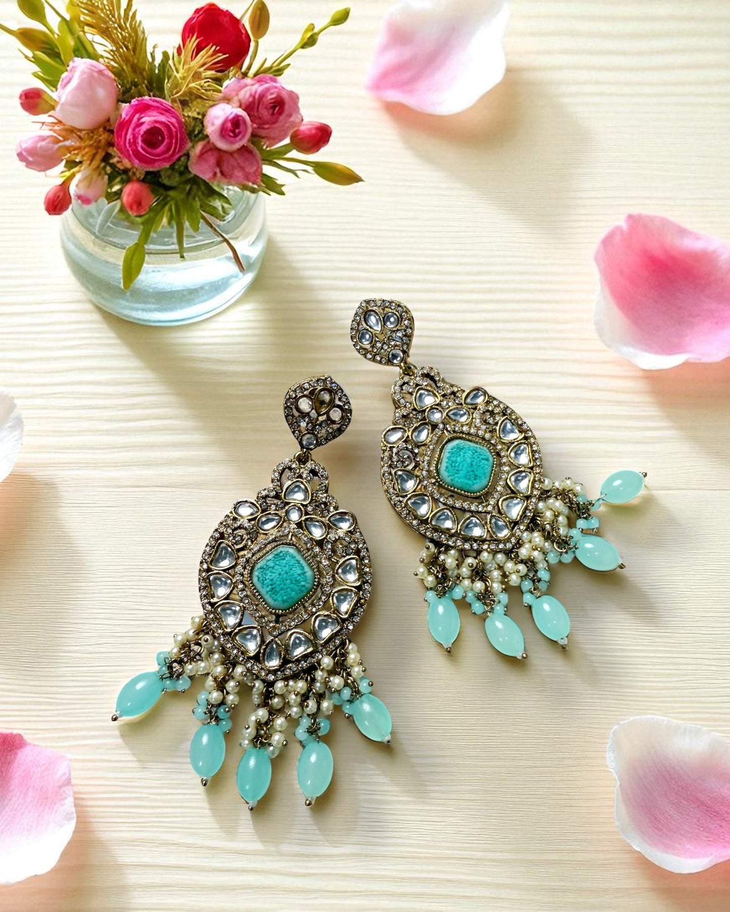Aaradhya आराध्या Kundan Earrings in Sky Blue