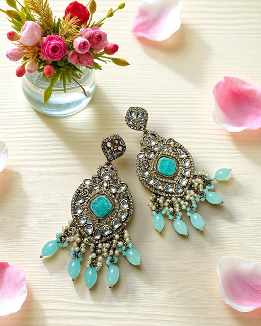 Aaradhya आराध्या Kundan Earrings in Sky Blue