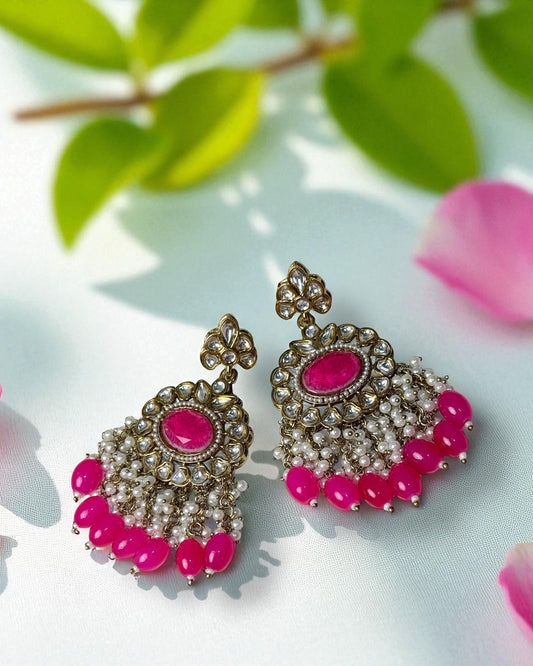 Tishya तिष्या Kundan Earrings in Hot Pink