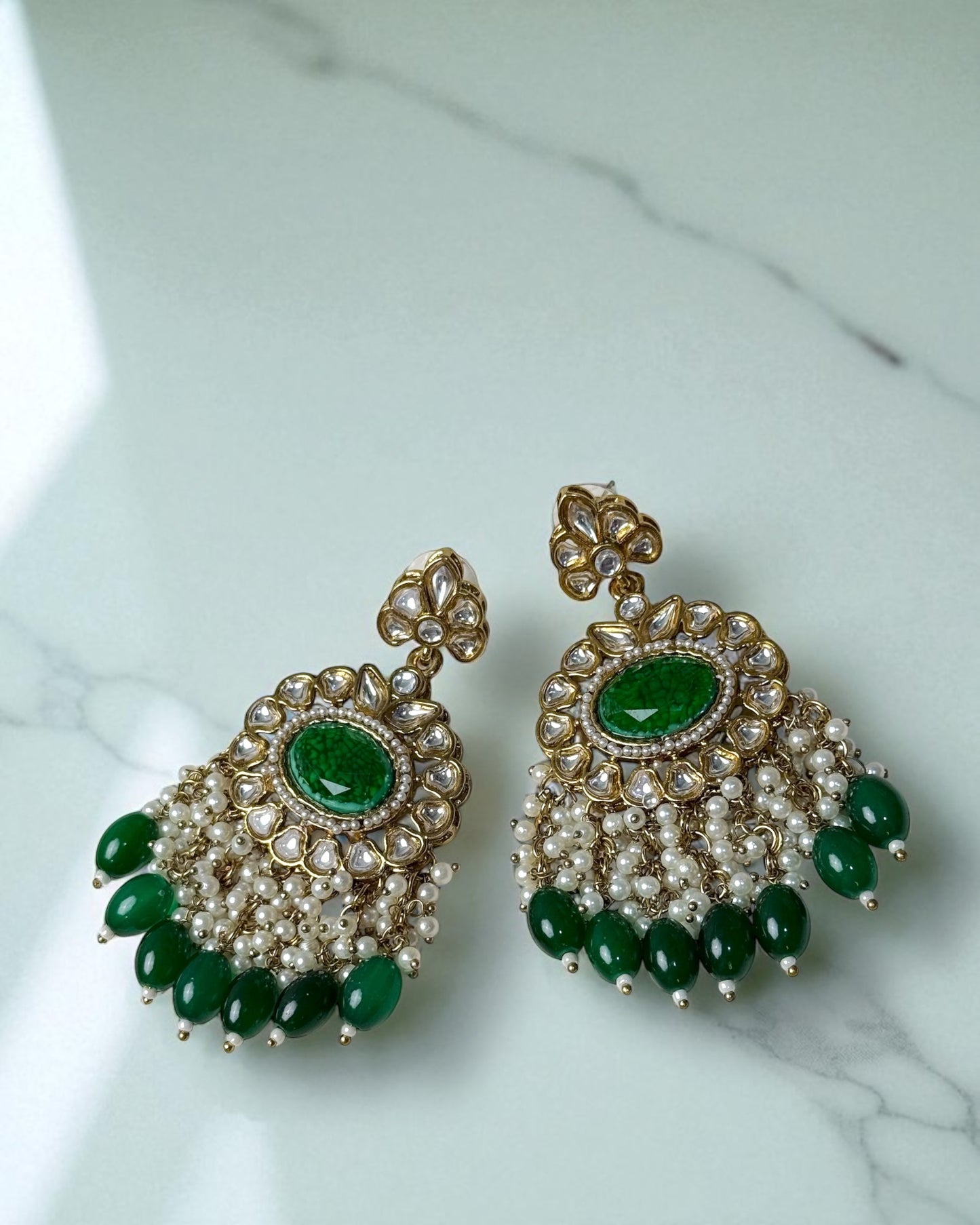Tishya तिष्या Kundan Earrings in Green