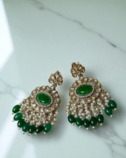 Tishya तिष्या Kundan Earrings in Green