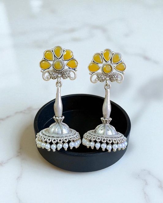 Rhea रिया Silver Plated Jhumka in Yellow