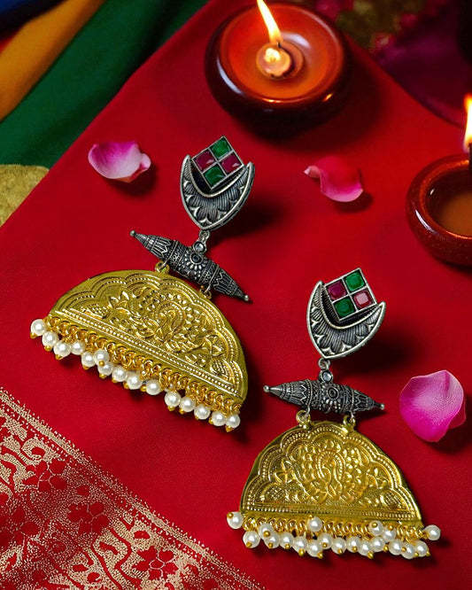 Devika देविका Dual Tone Oxidized Earrings