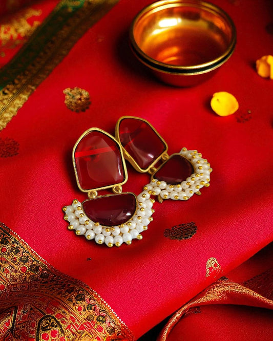 Meenal मीनल Gemstone Earrings in Red