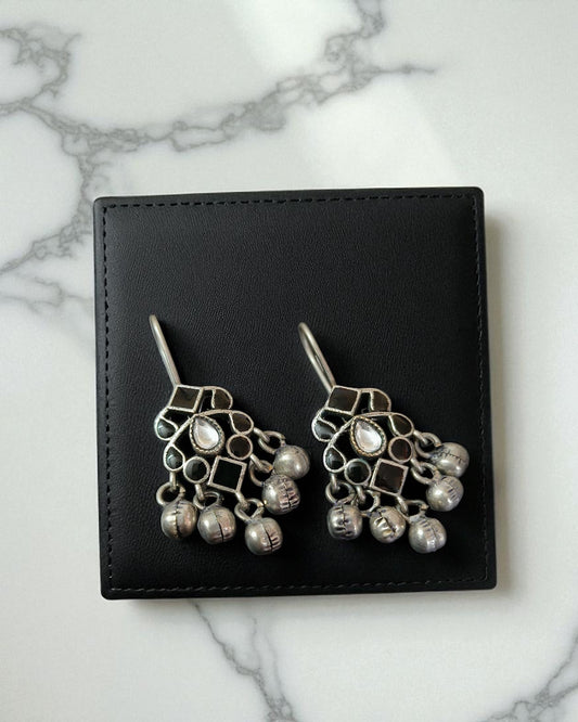 Ishani इशानी Meenakari Kundan Oxidized Earrings in Black