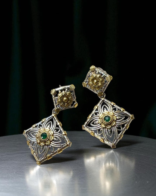 Aavya आव्या Dual Tone Oxidized Earrings in Green