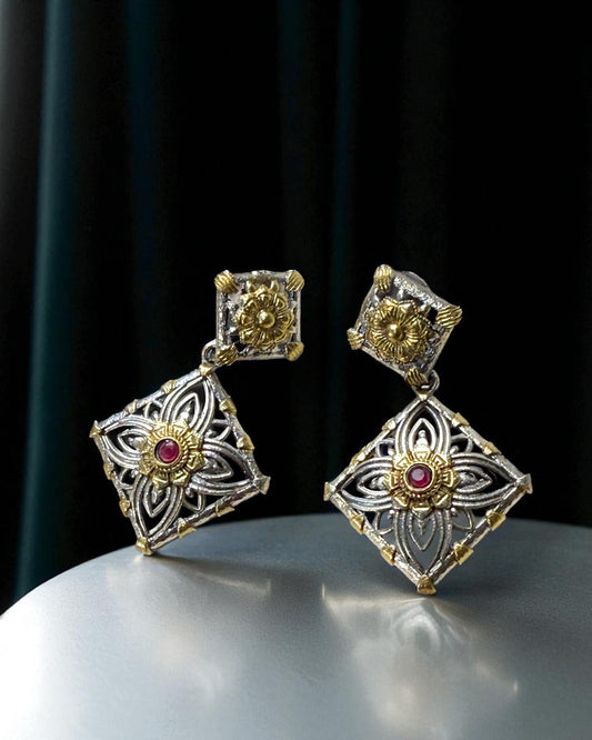 Aavya आव्या Dual Tone Oxidized Earrings in Red