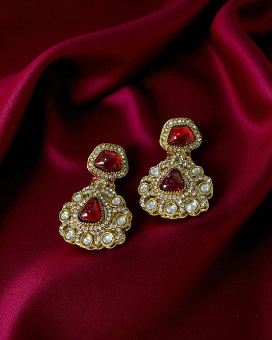 Kiara किआरा Kundan Earrings in Red