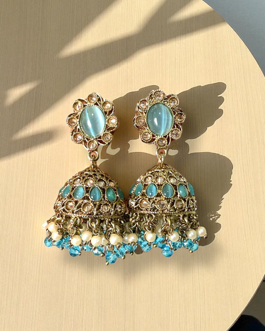 Amaira अमैरा Polki Jhumkay in Sky Blue