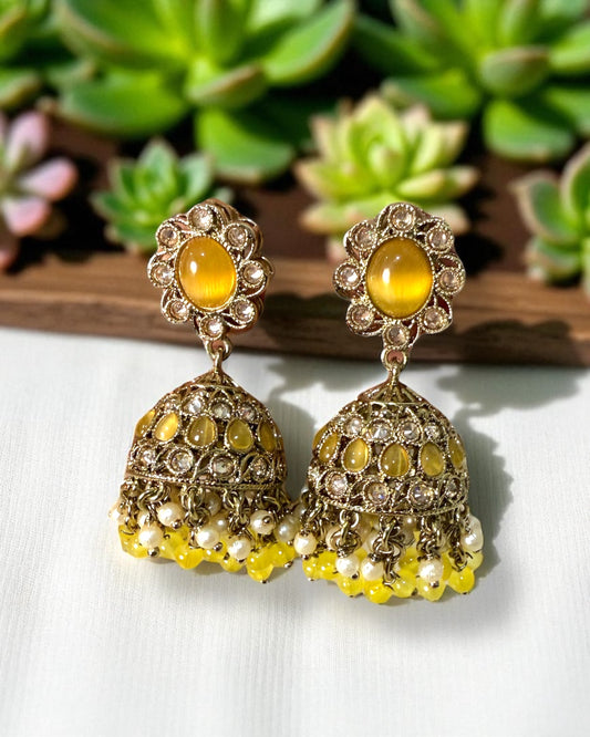 Amaira अमैरा Polki Jhumkay in Yellow