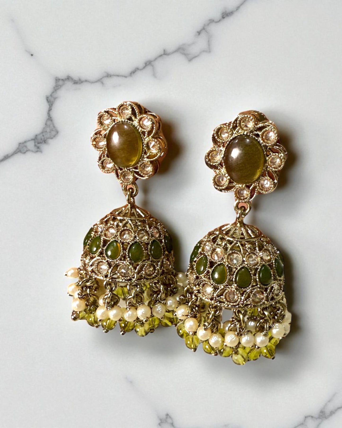 Amaira अमैरा Polki Jhumkay in Olive Green
