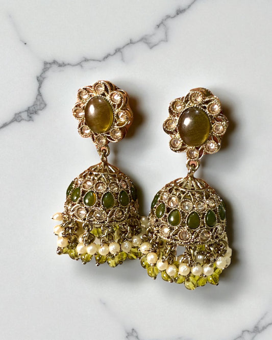 Amaira अमैरा Polki Jhumkay in Olive Green
