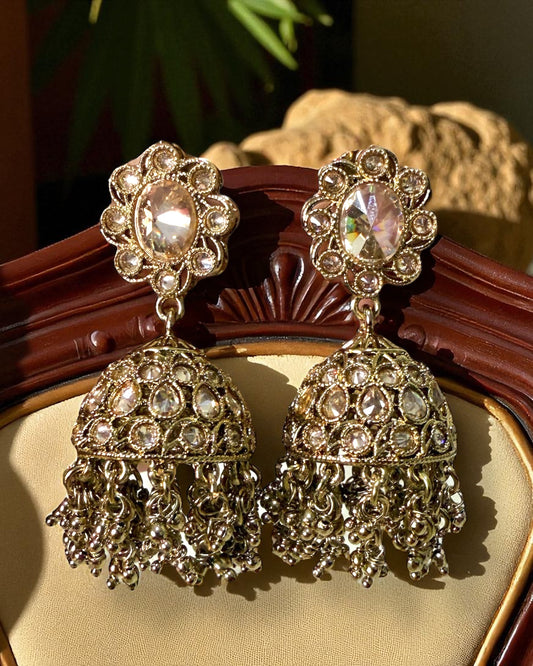 Amaira अमैरा Polki Jhumkay in Antique Gold