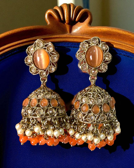 Amaira अमैरा Polki Jhumkay in Soft Orange