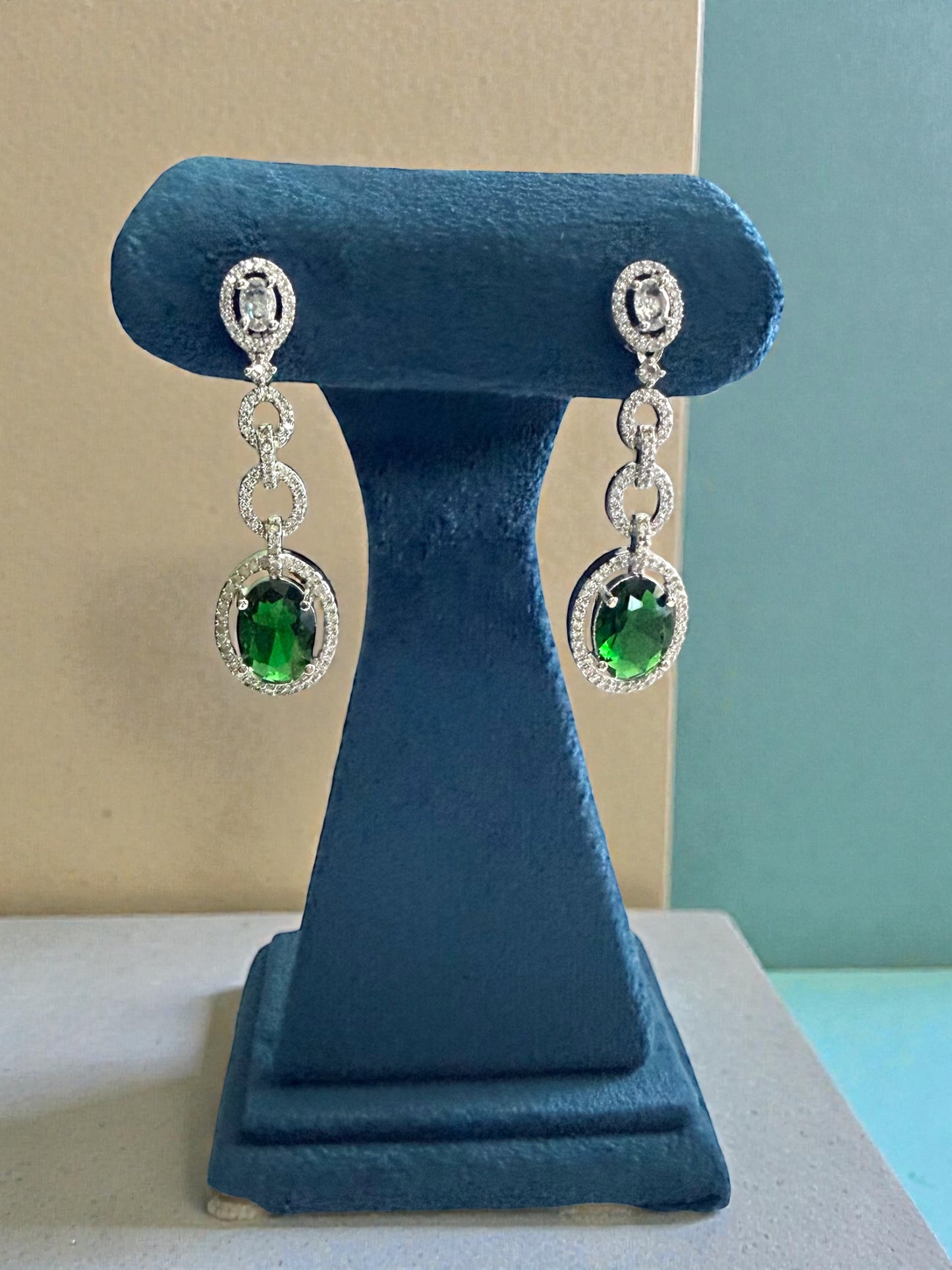 Ahalya अहल्या American Diamond Earrings in Green