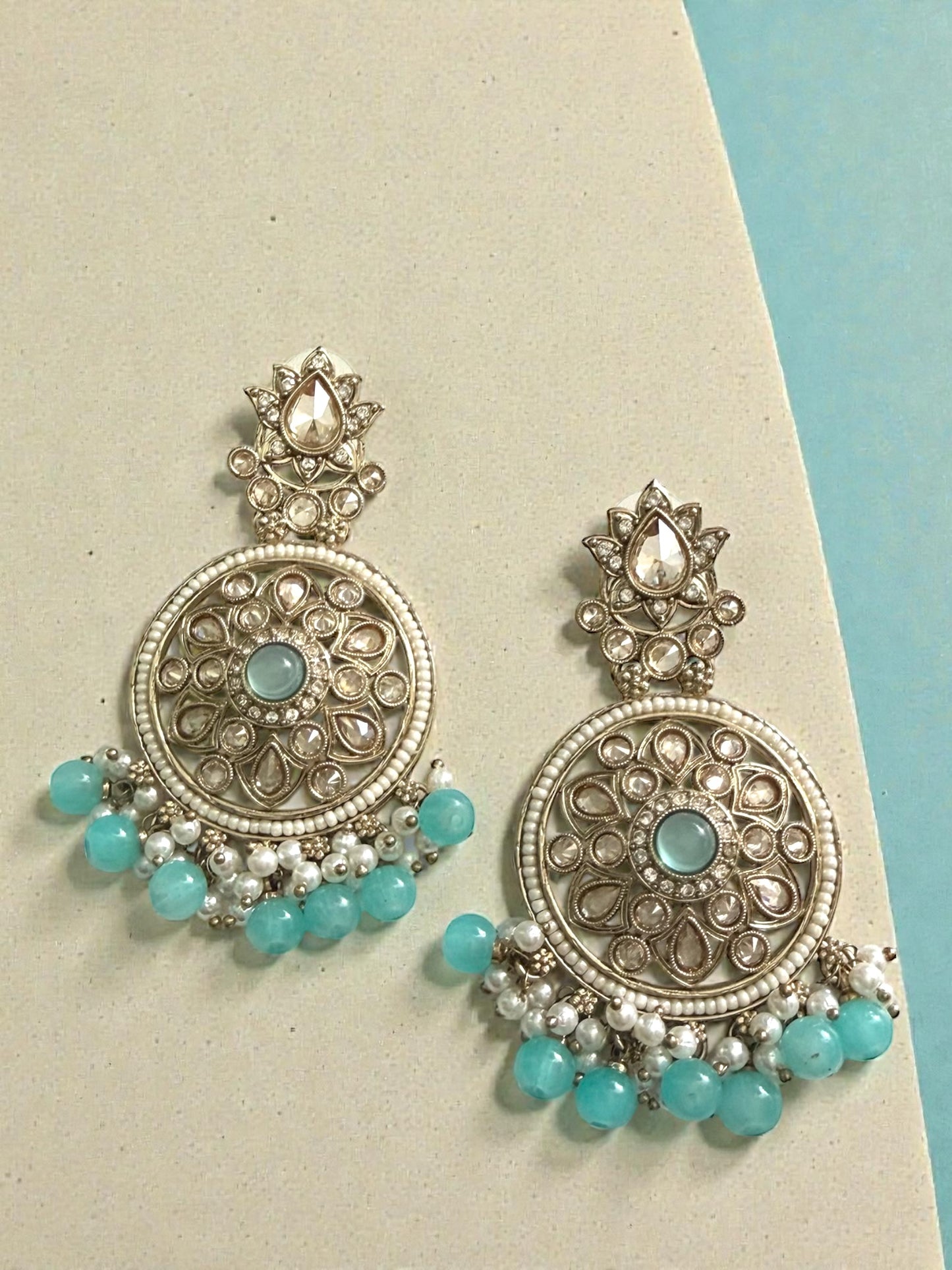 Aamina آمنة Polki Earrings in Sky Blue