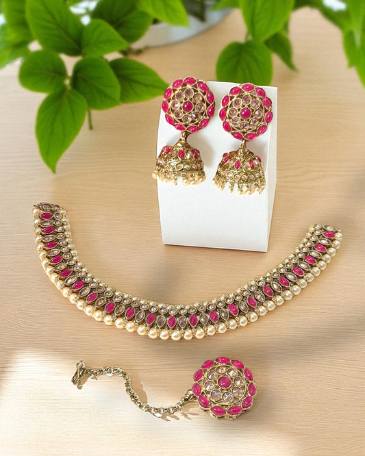 Sanika सानिका Polki Set in Hot Pink