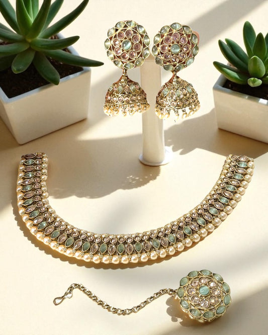 Sanika सानिका Polki Set in Mint Green