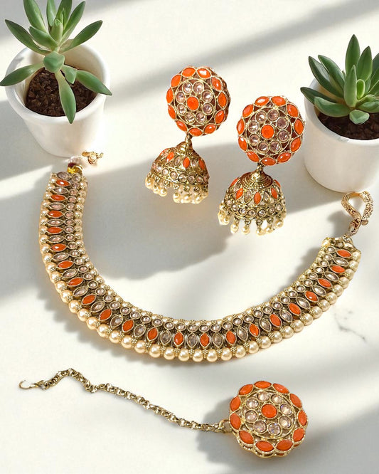 Sanika सानिका Polki Set in Orange