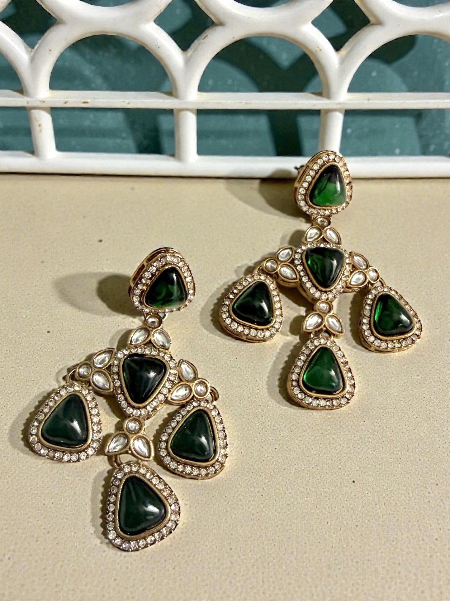 Arij أريج Kundan Earrings in Green