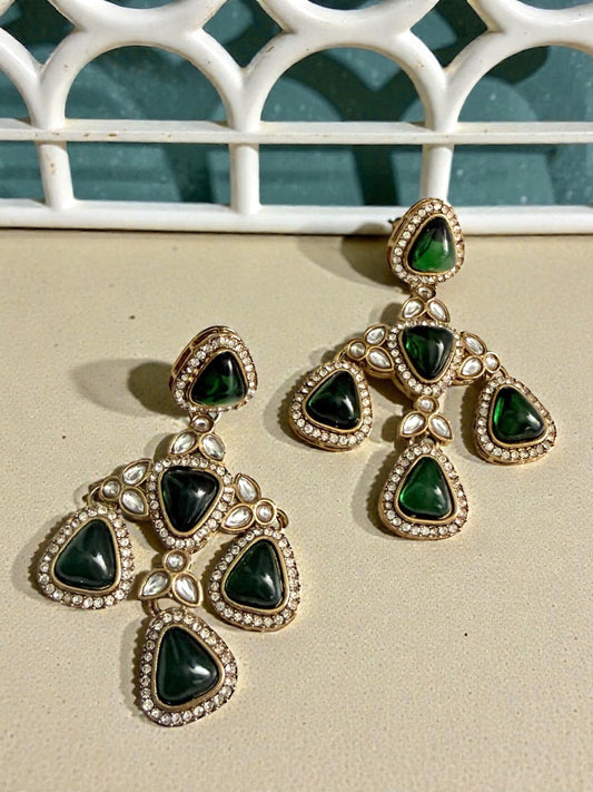 Arij أريج Kundan Earrings in Green
