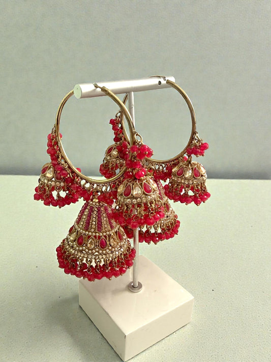 Hifza حفظة Jhumki Hoops in Hot Pink