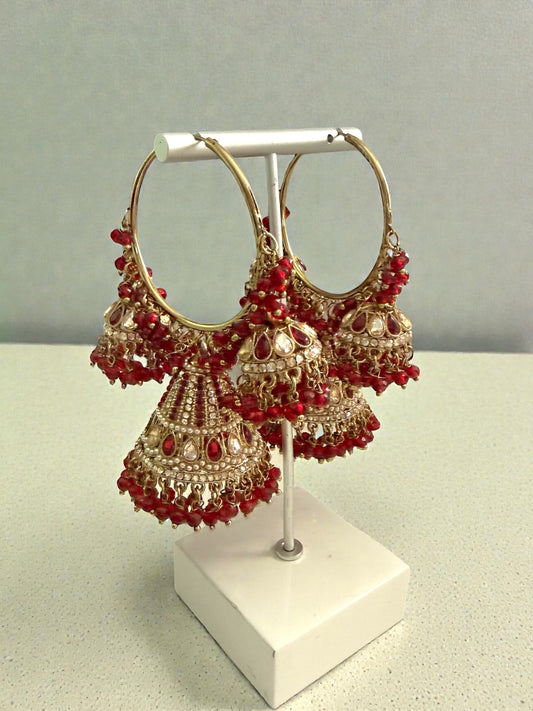 Hifza حفظة Jhumki Hoops in Maroon