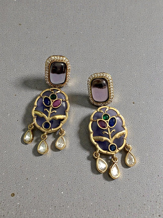 Rawiya راوية Fusion Kundan Earrings in Purple