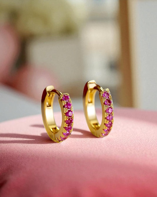 Maha ماہا Gold Plated Micro-Hoops in Hot Pink