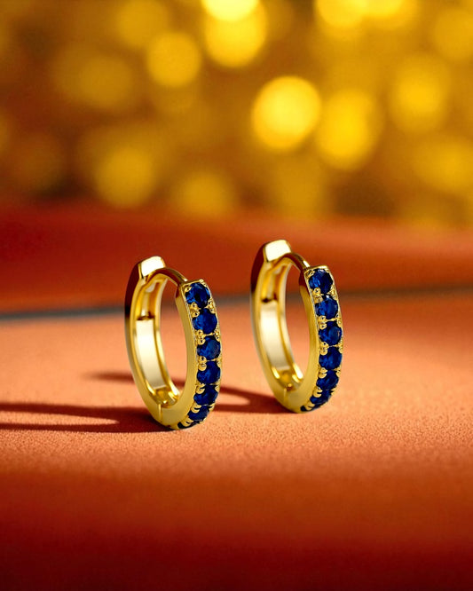Maha ماہا Gold Plated Micro-Hoops in Blue