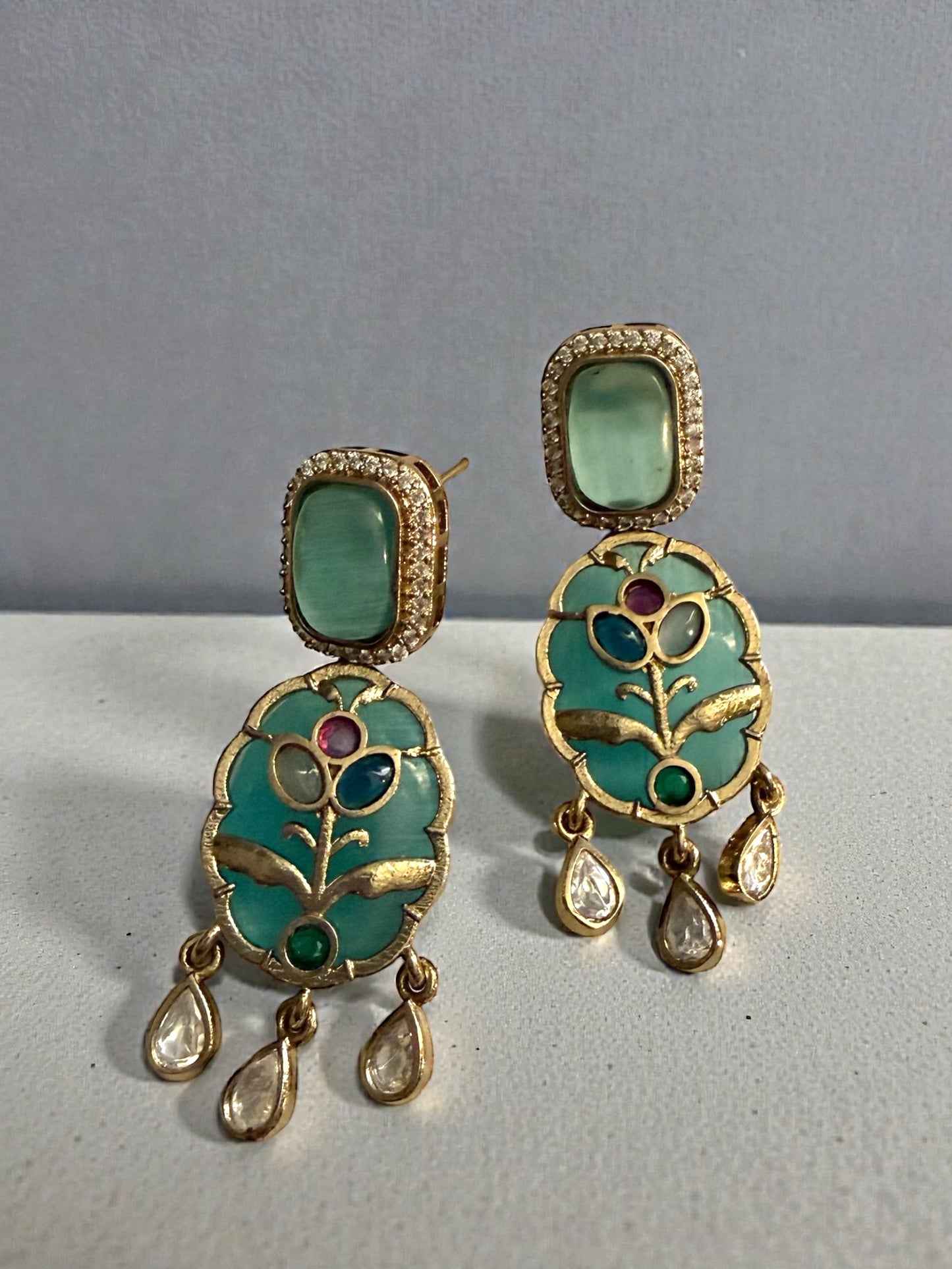 Rawiya راوية Fusion Kundan Earrings in Light Blue