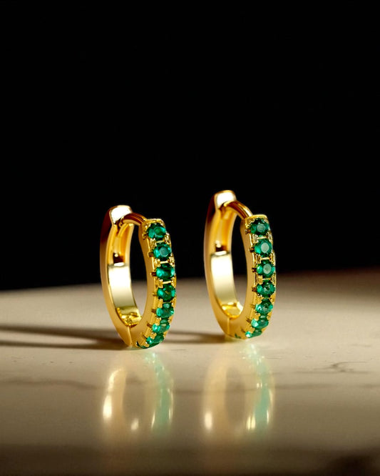 Maha ماہا Gold Plated Micro-Hoops in Green