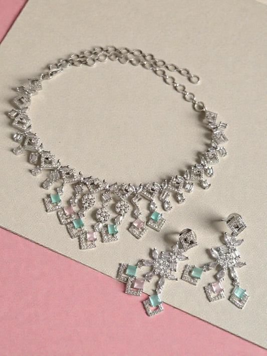 Mona منى American Diamond Set in Pink and Mint