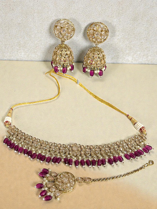 Basira بصيرة Polki Choker Set in Purple