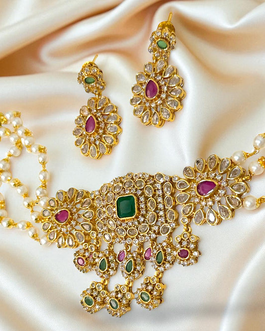 Joohi जूही Kemp Choker Set in Ruby & Green