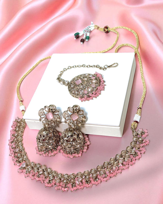 Mehrunisa مہرالنساء Dainty Polki Set in Pink