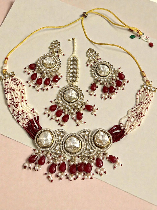 Zina زينة Kundan Choker Set in Maroon