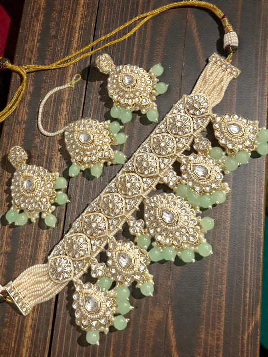 Aya آية Kundan Choker Set in Mint