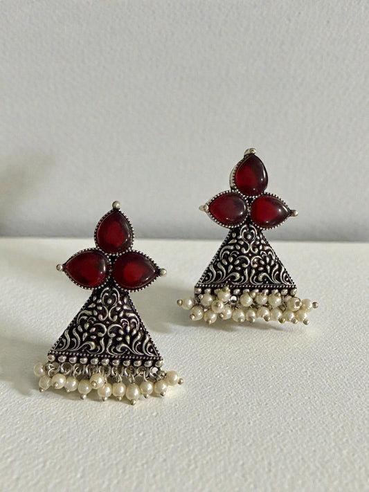 Suna سنا Silver Plated Earrings in Maroon