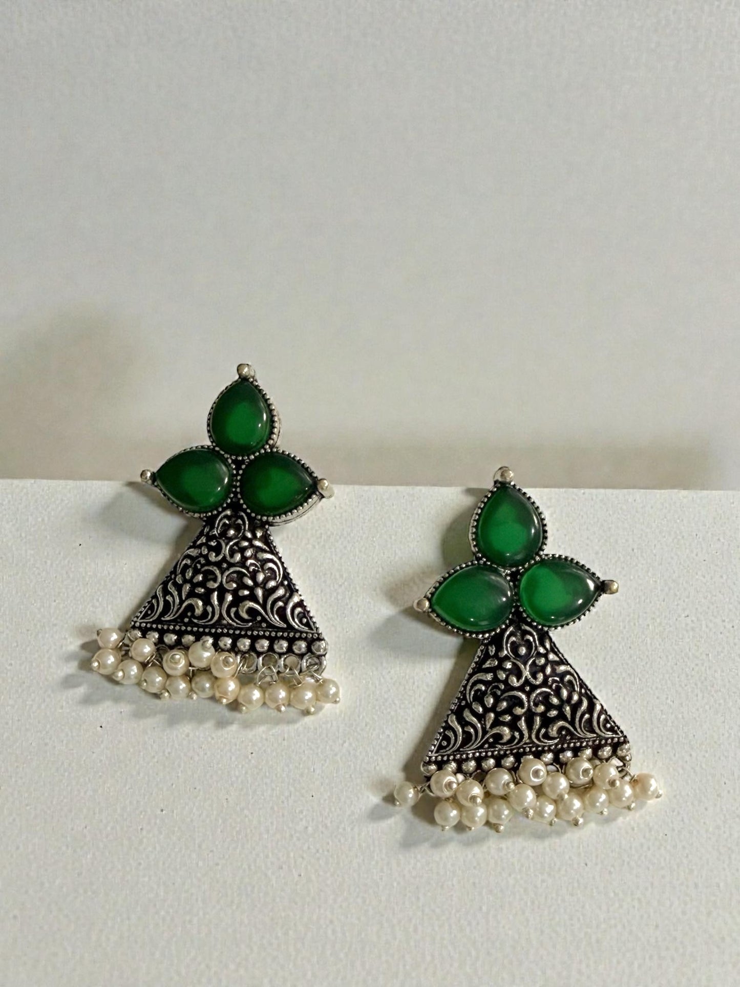 Suna سنا Silver Plated Earrings in Green