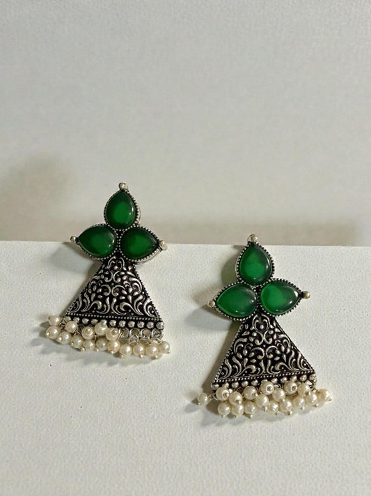 Suna سنا Silver Plated Earrings in Green