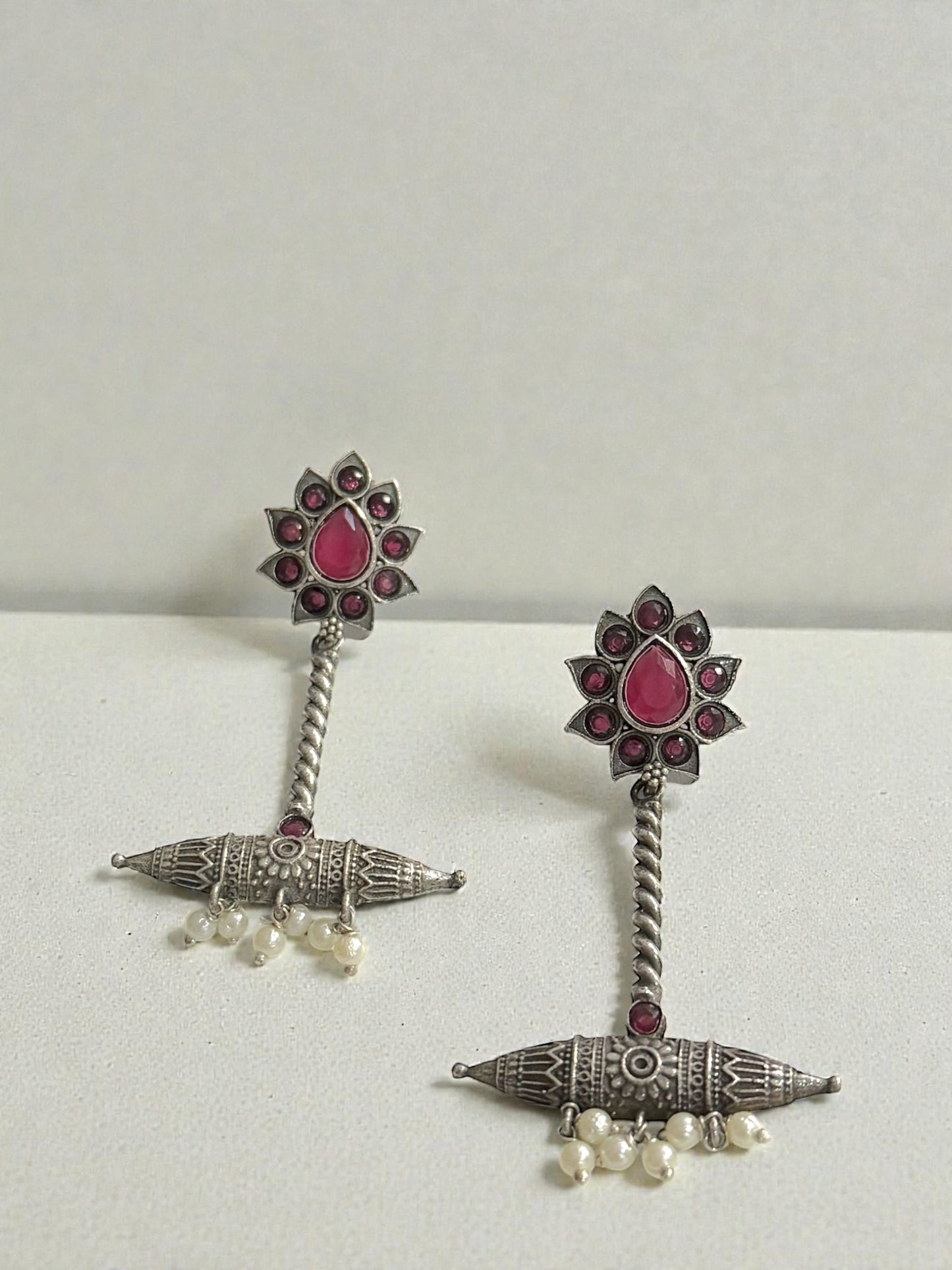 Linah ليناه Silver Plated Earrings in Red