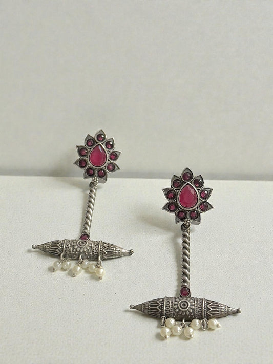 Linah ليناه Silver Plated Earrings in Red
