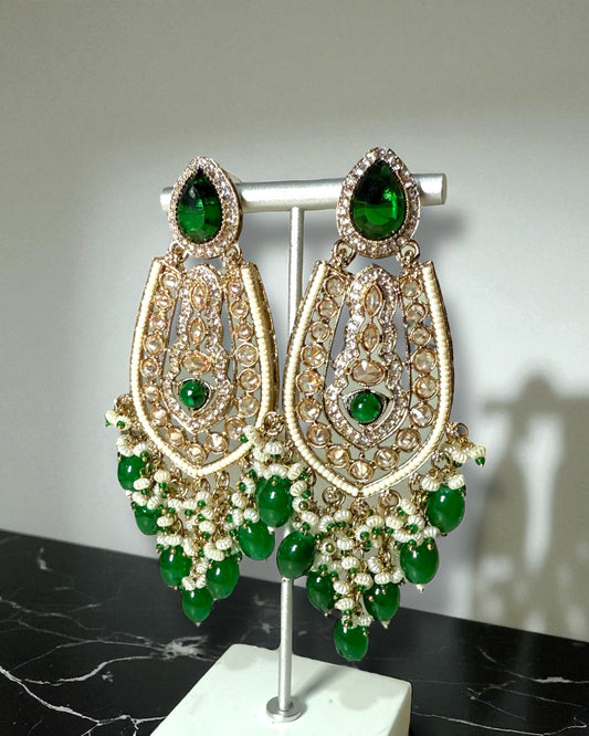 Mina مينا Polki Earrings in Green