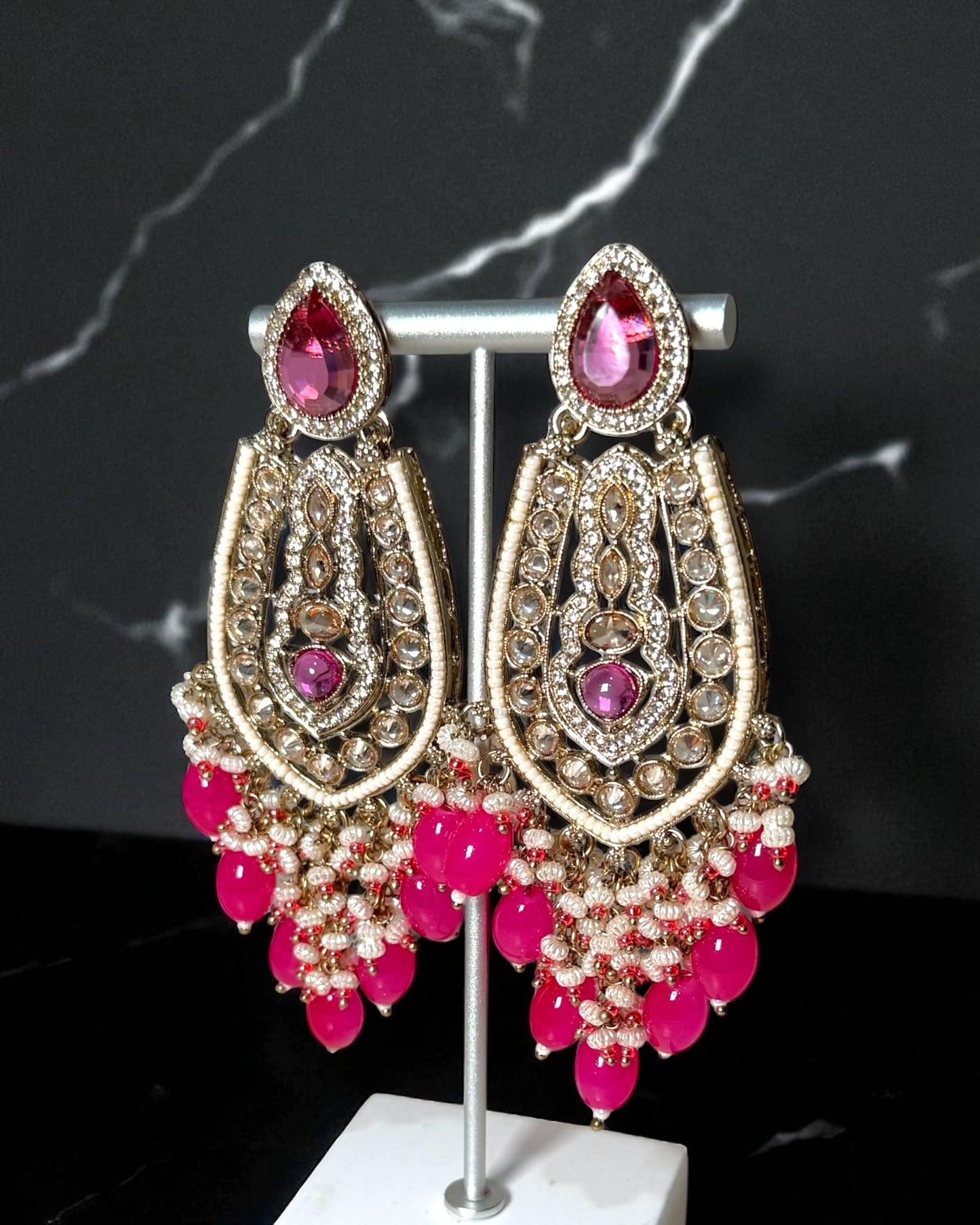 Mina مينا Polki Earrings in Magenta