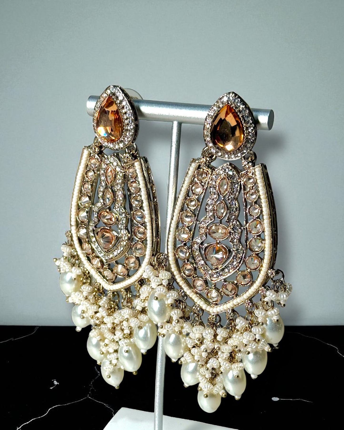 Mina مينا Polki Earrings in White Gold