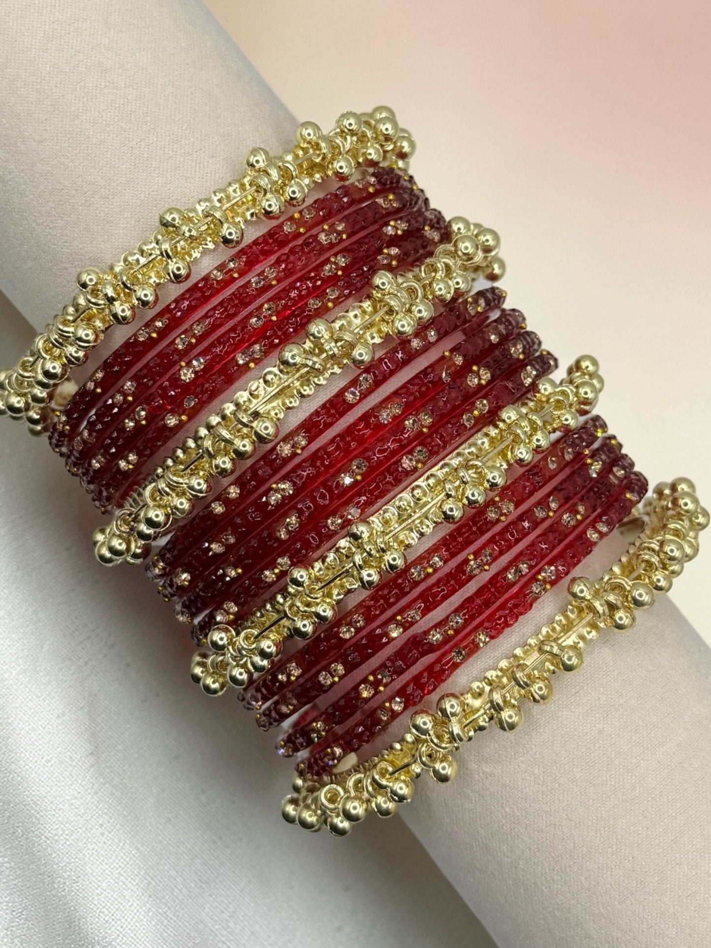 Layla ليلى Viral Red Kashmiri Glass Bangles in Sizes 2.4 and 2.6