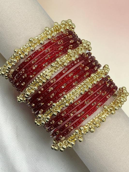 Layla ليلى Viral Red Kashmiri Glass Bangles in Sizes 2.4 and 2.6