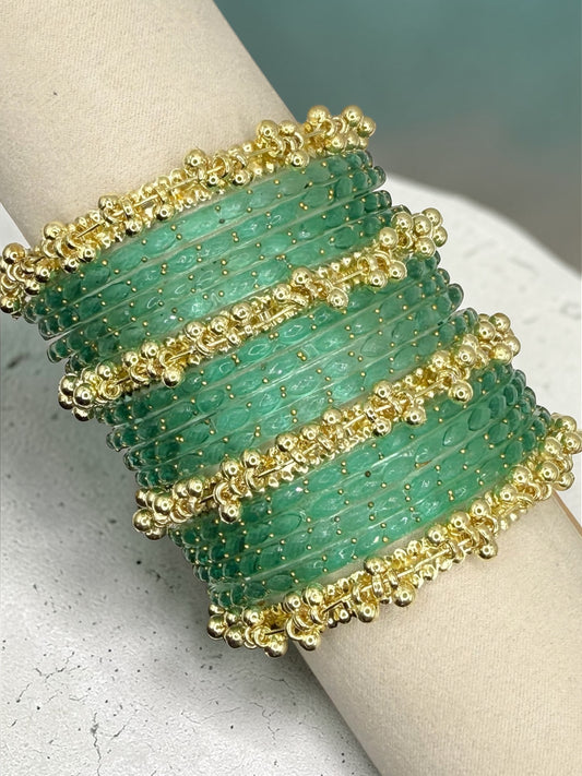 Nazia نازية Viral Mint Kashmiri Glass Bangles in Sizes 2.4 and 2.10